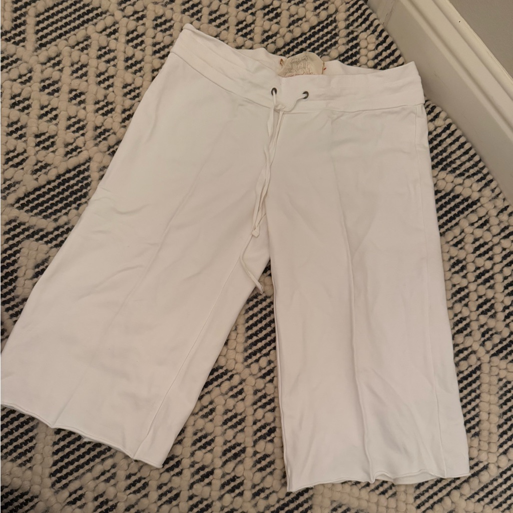 Women's White Track Shorts And Matching Hooded Short Sleeve Zip Up